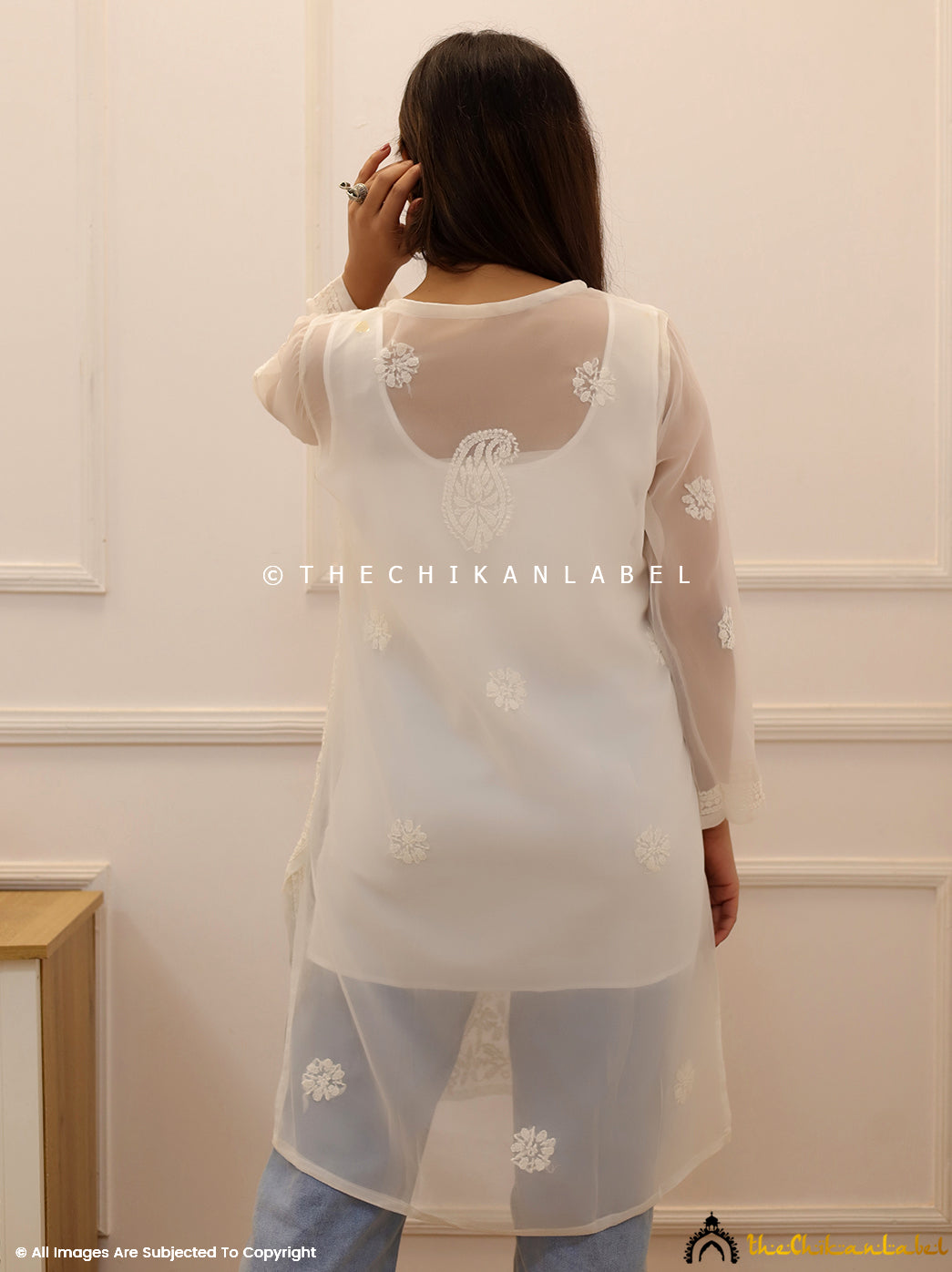 White Georgette Chikankari Short Jaal Kurti