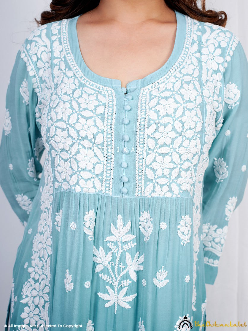 Green Vidhi Muslin Chikankari Straight Kurti