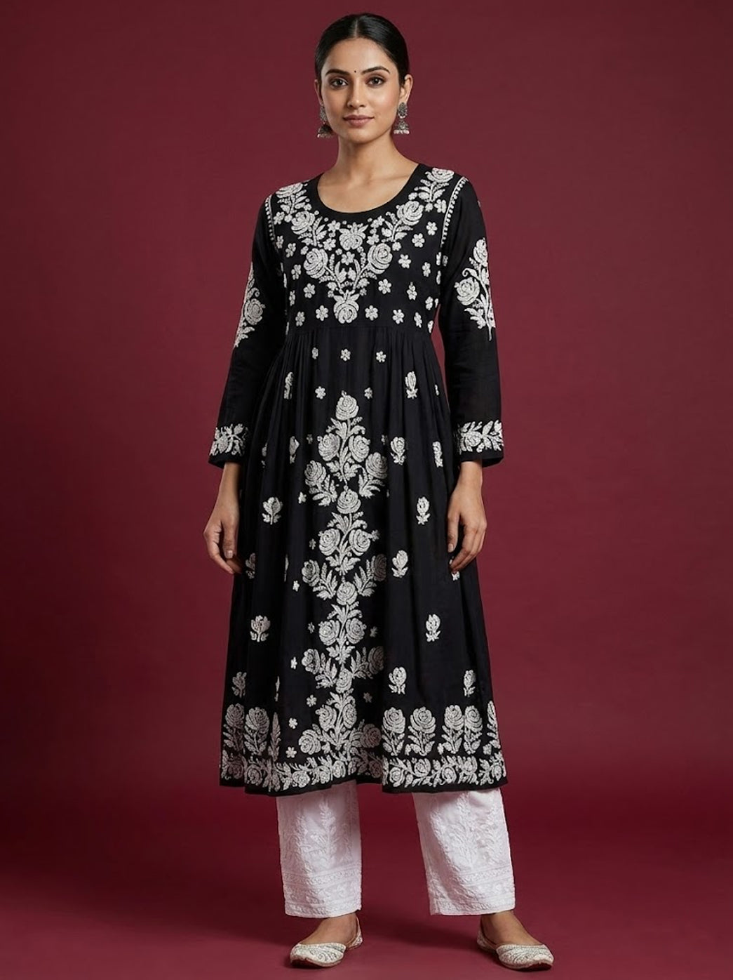 Black Modal Chikankari Anarkali