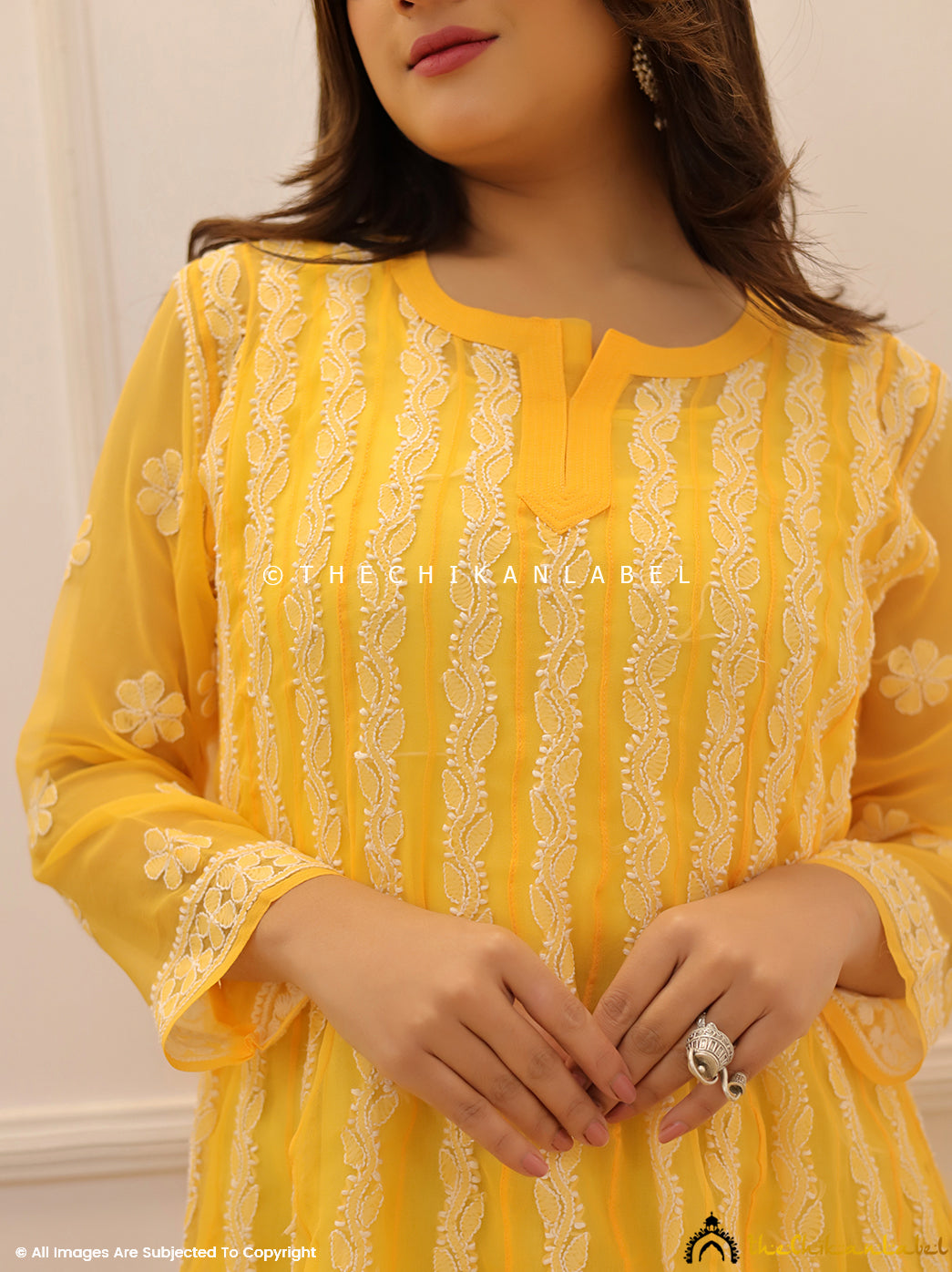 Yellow Georgette Chikankari Short Kurti