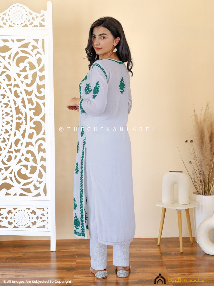 Green Jugni Modal Chikankari Straight Kurti