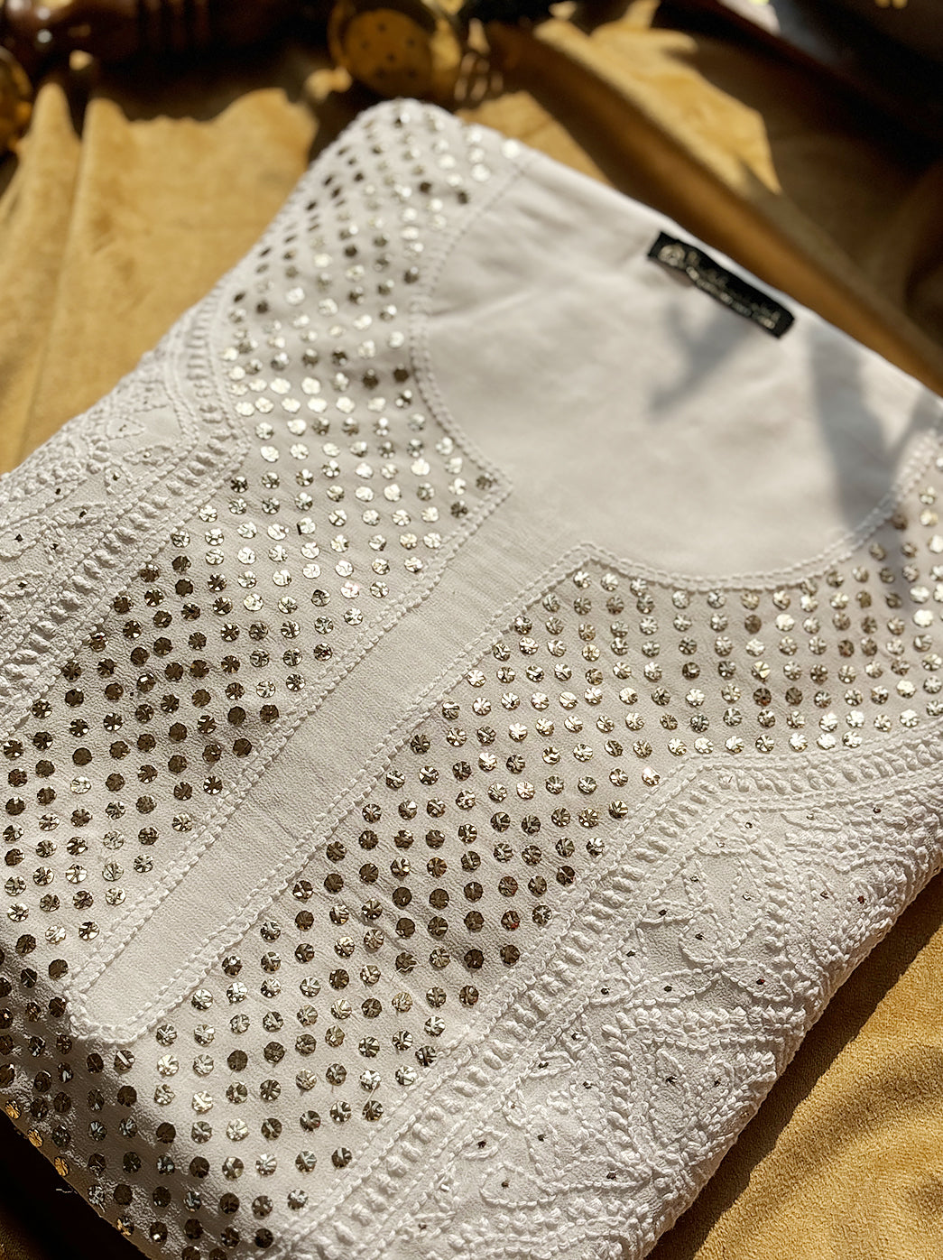 White Arz Viscose Chikankari Un-Stitched Kurta with Dupatta