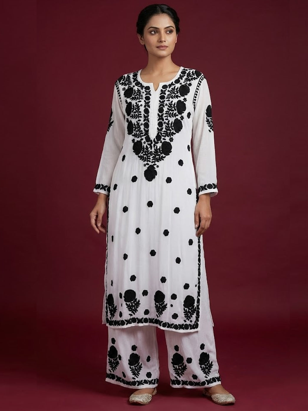 White Modal Chikankari Kurti Palazzo Set