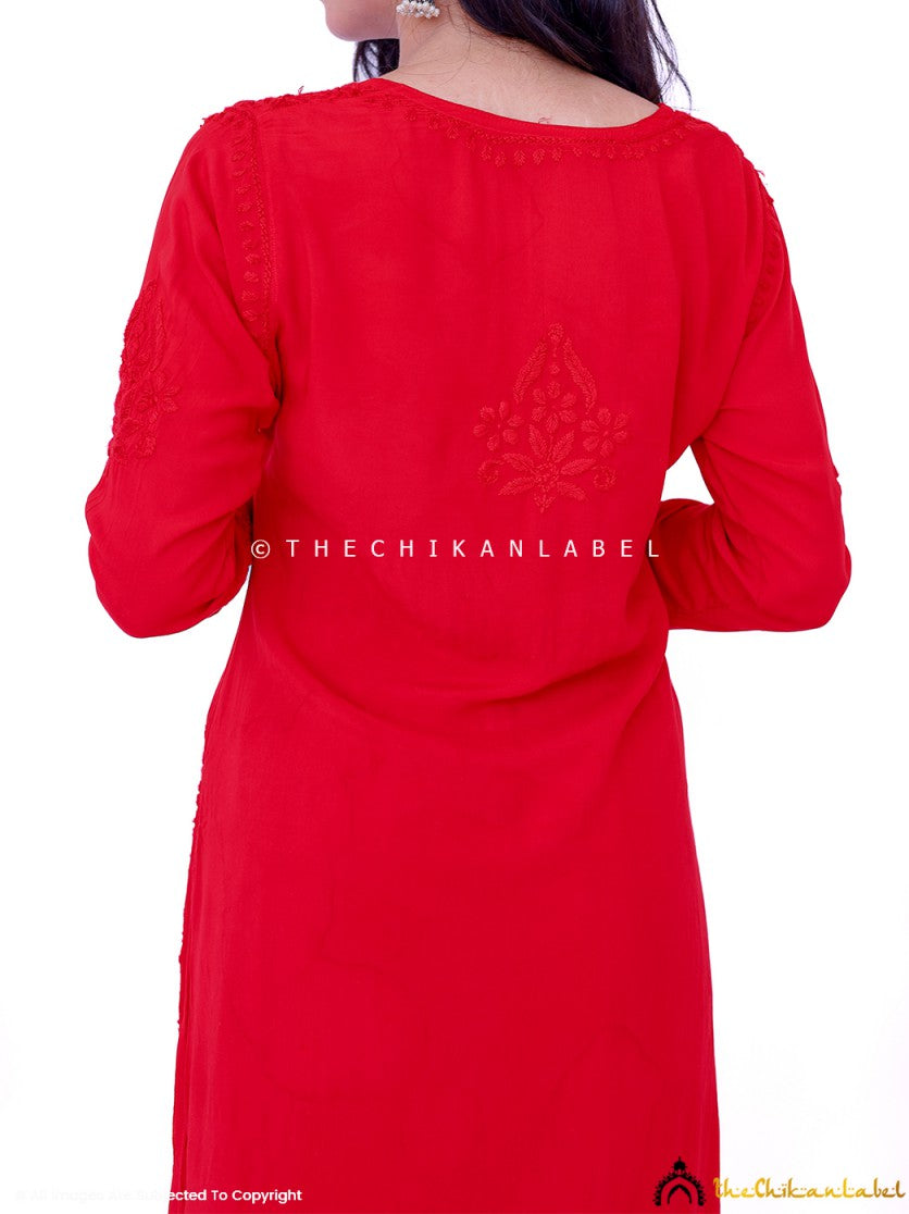 Red Amaaya Modal Chikankari Kurta Palazzo Set