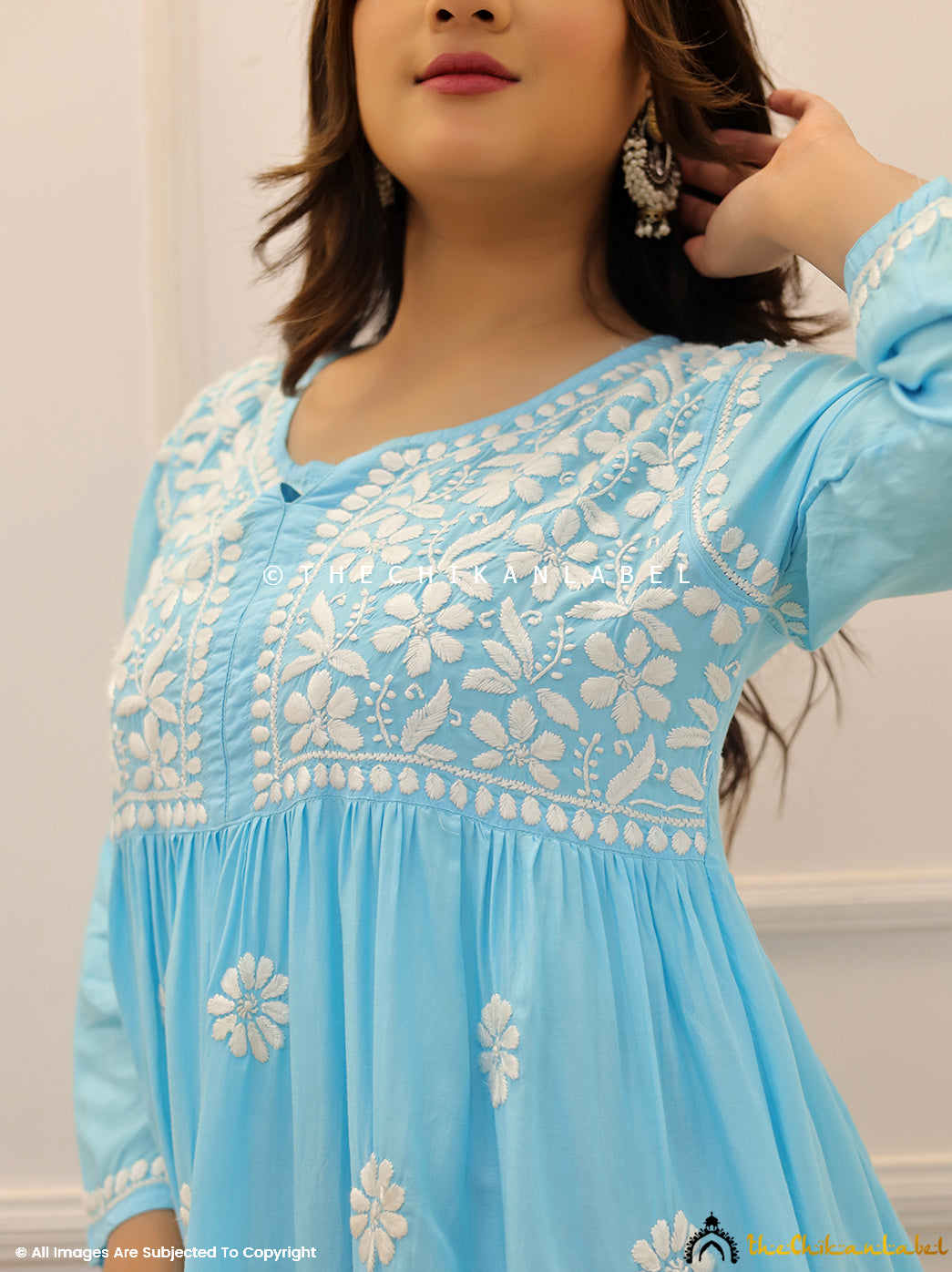 Sky Blue Modal Chikankari Peplum Tunic Top