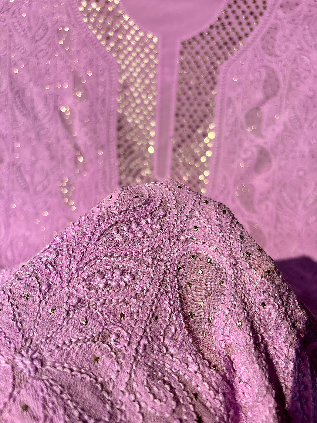 Lilac Arz Viscose Chikankari Un-Stitched Kurta with Dupatta