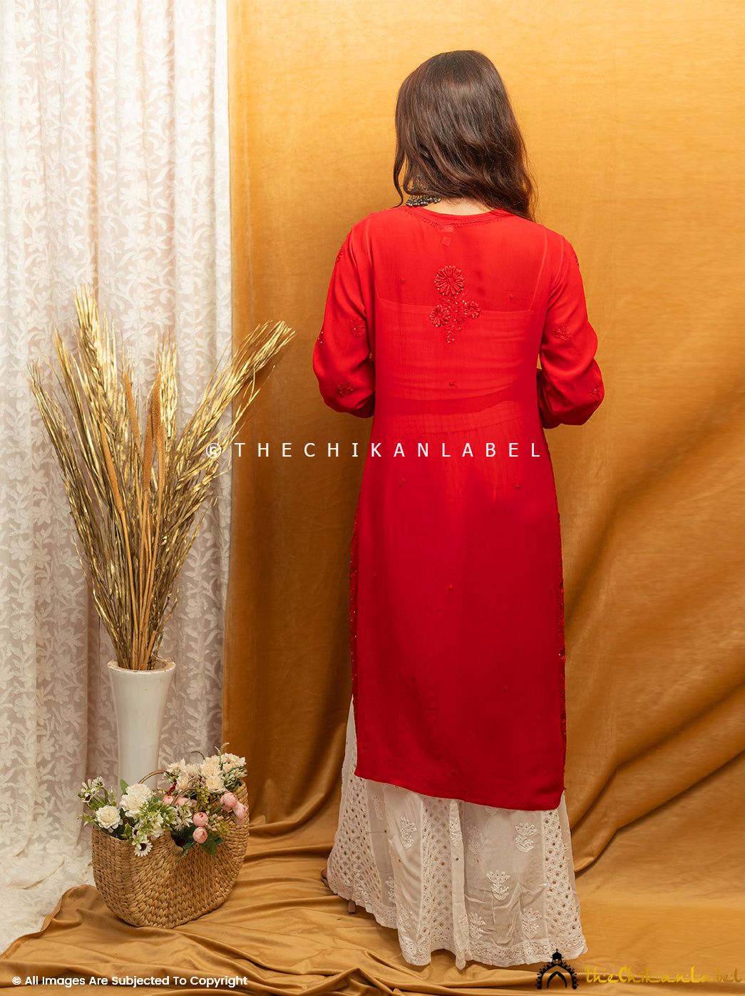 Red Avni Viscose Chikankari Straight Kurti ,Chikankari Straight Kurti in Viscose Fabric For Woman