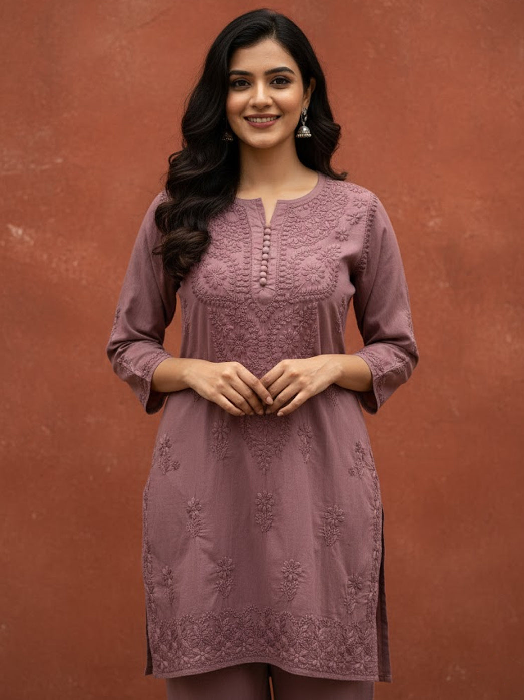 Choco Cotton Chikankari Short Kurti