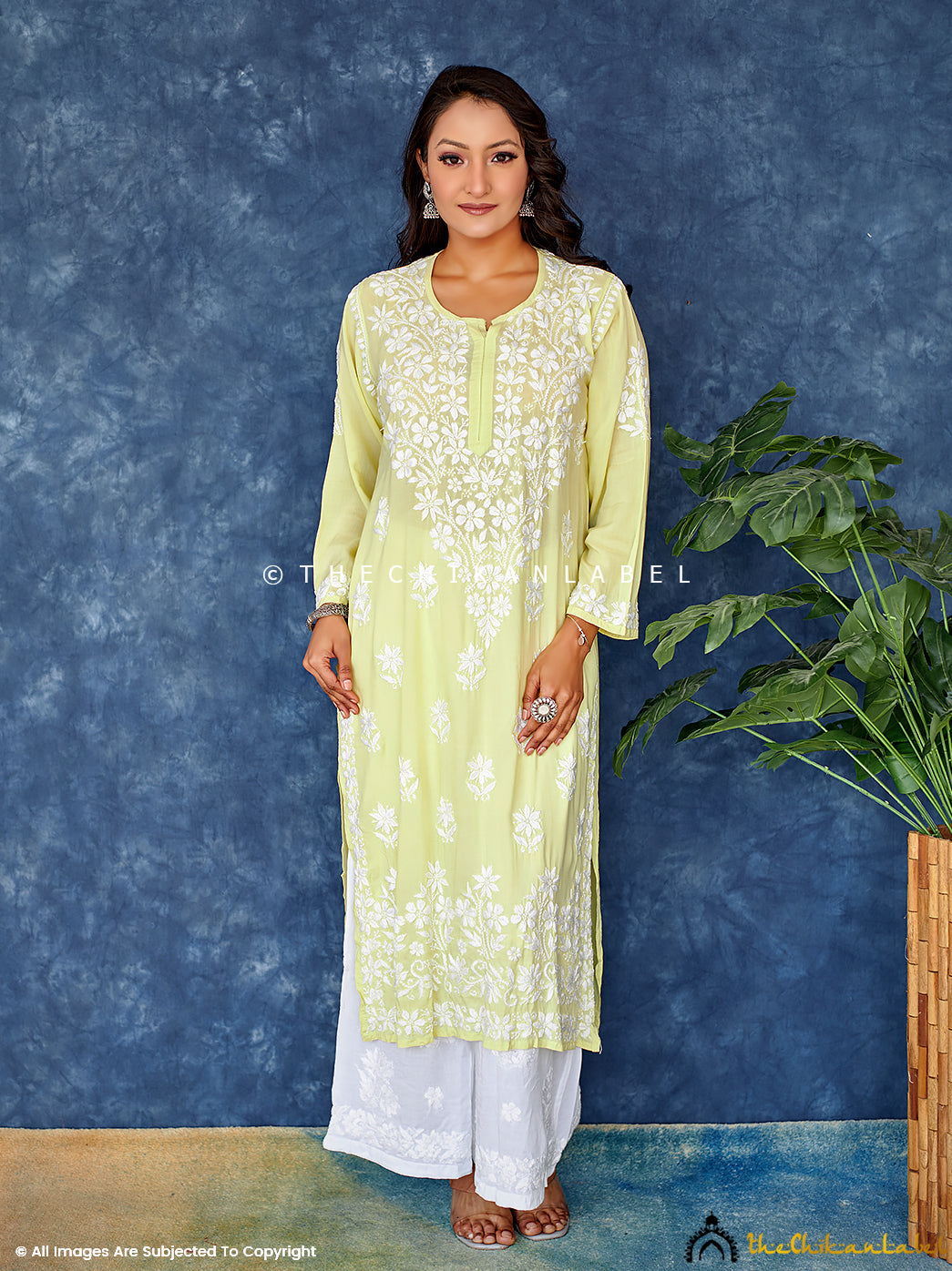 Lime Green Modal Chikankari Straight Kurti