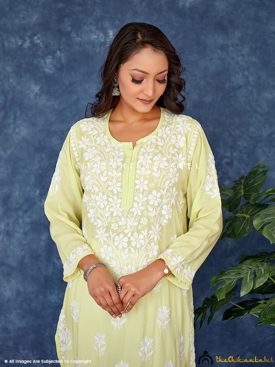 Lime Green Modal Chikankari Straight Kurti