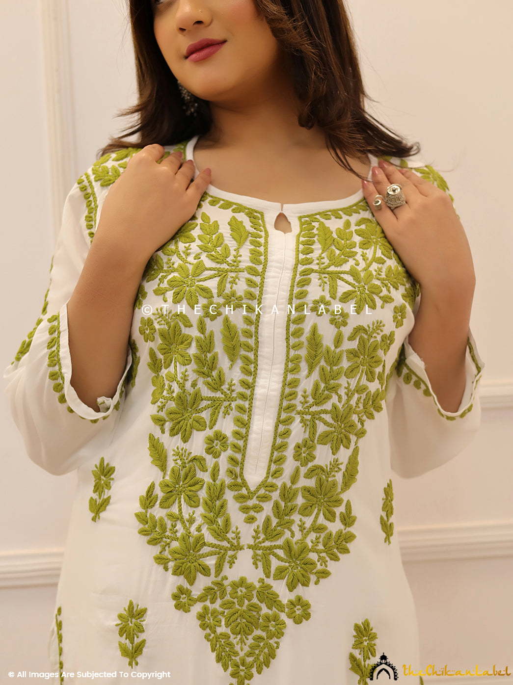 Green Modal Chikankari Kurti Palazzo Set