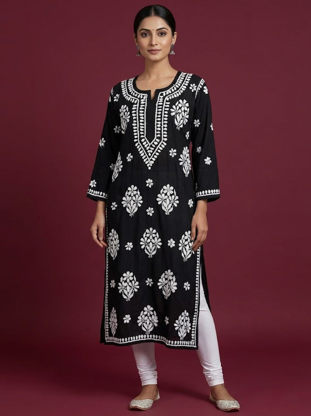 Black Rayon Chikankari Straight Kurti