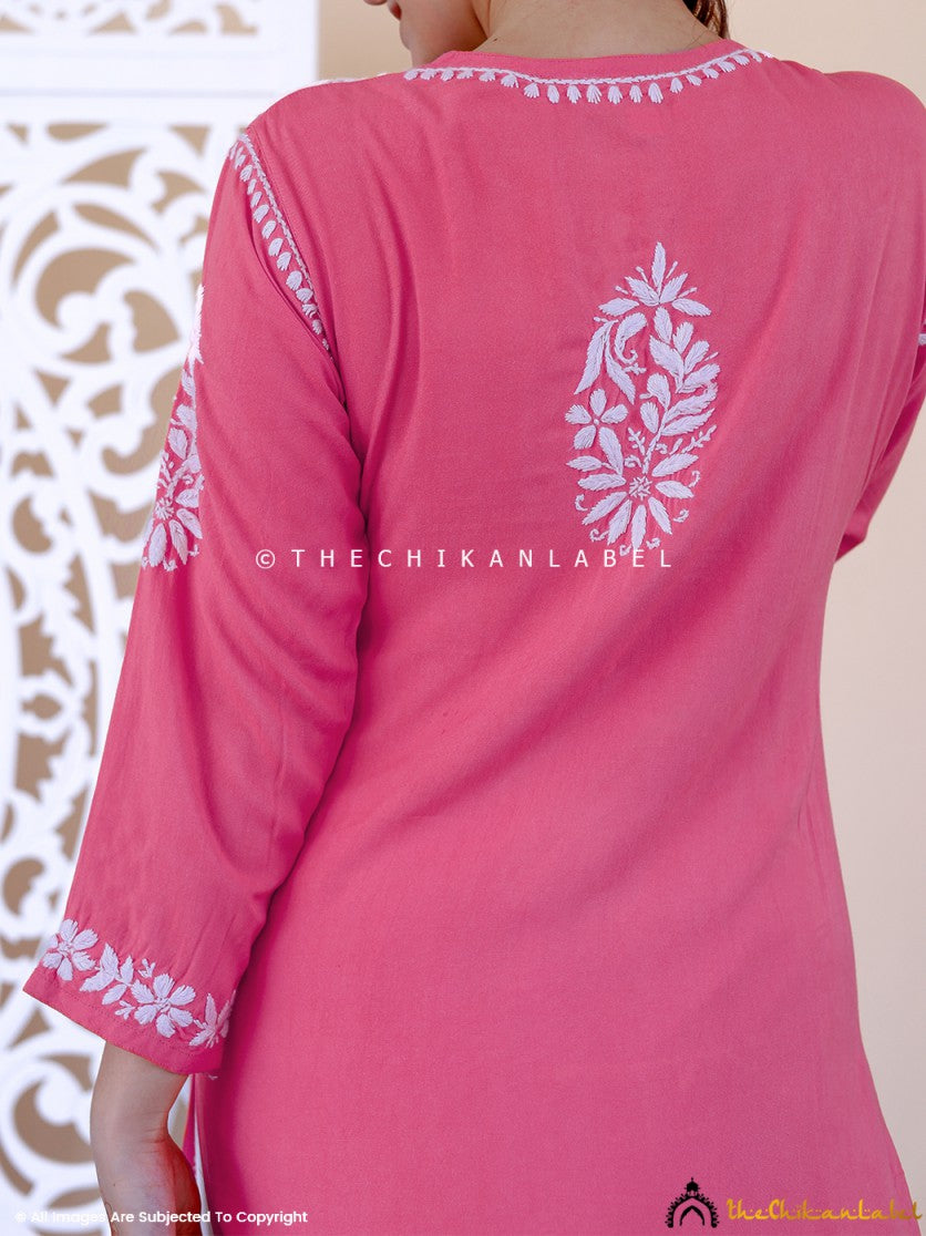 Peach Aiman Rayon Chikankari Straight Kurti