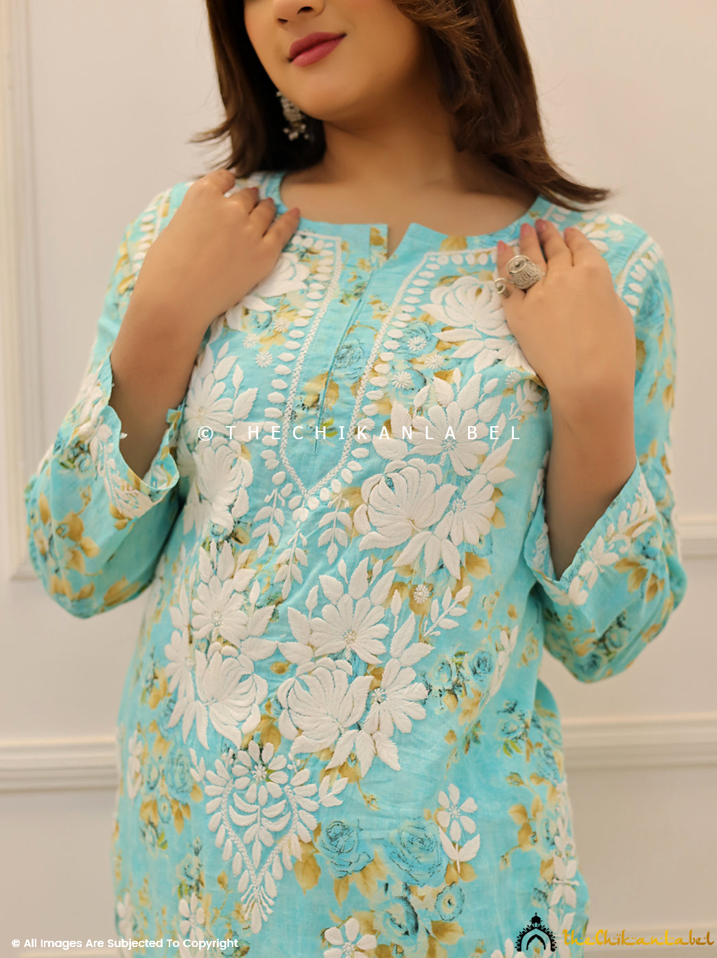 Sea Green Mulmul Chikankari Kurti Palazzo Set