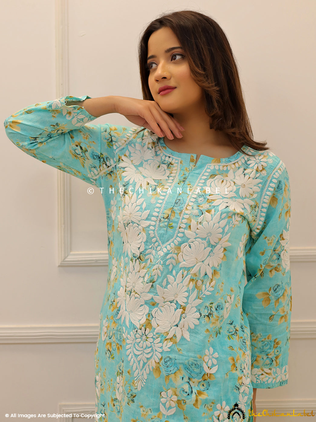 Sea Green Mulmul Chikankari Kurti Palazzo Set