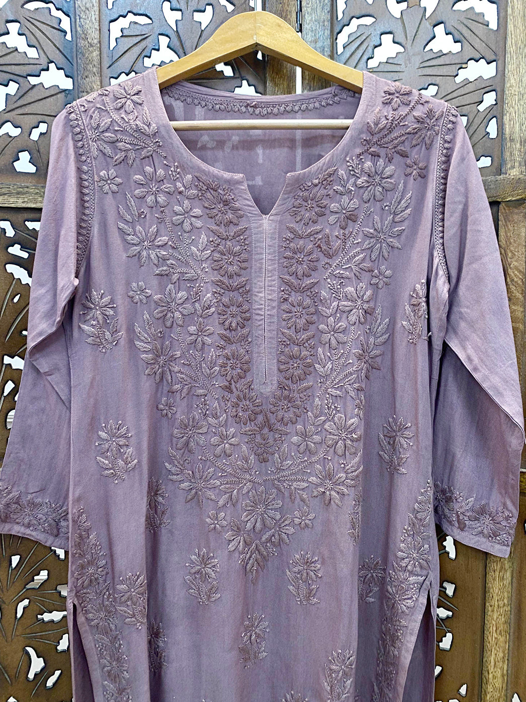 Choco Rayon Chikankari Straight Kurti