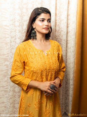 Yellow Iyada Chanderi Chikankari Straight Kurti