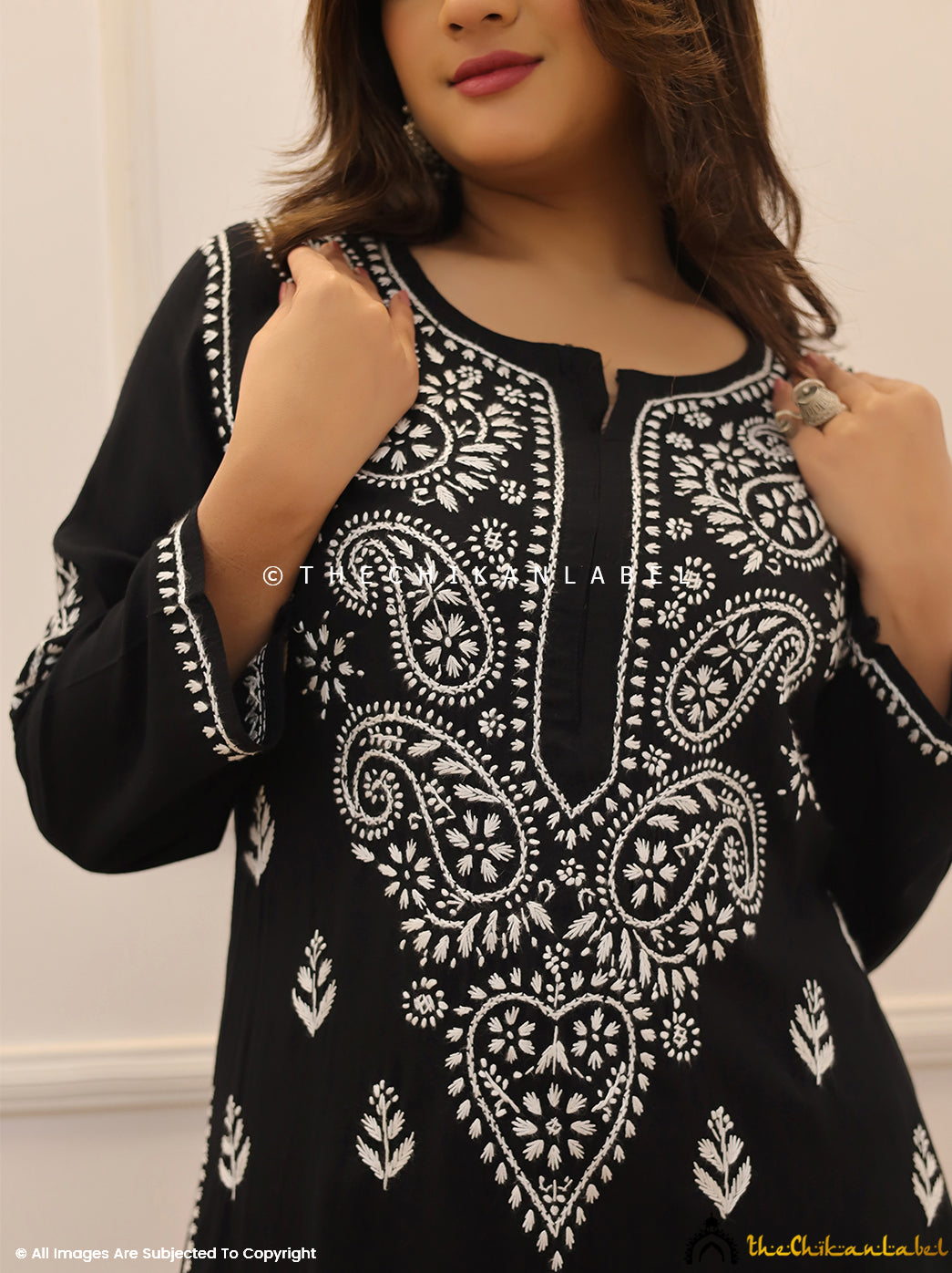 Black Rayon Chikankari Kurti Palazzo Set