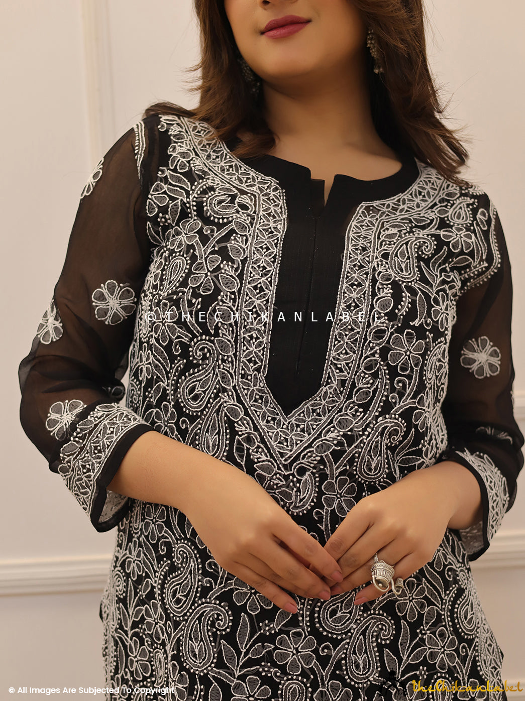 Black Naaz Georgette Chikankari Straight Kurti