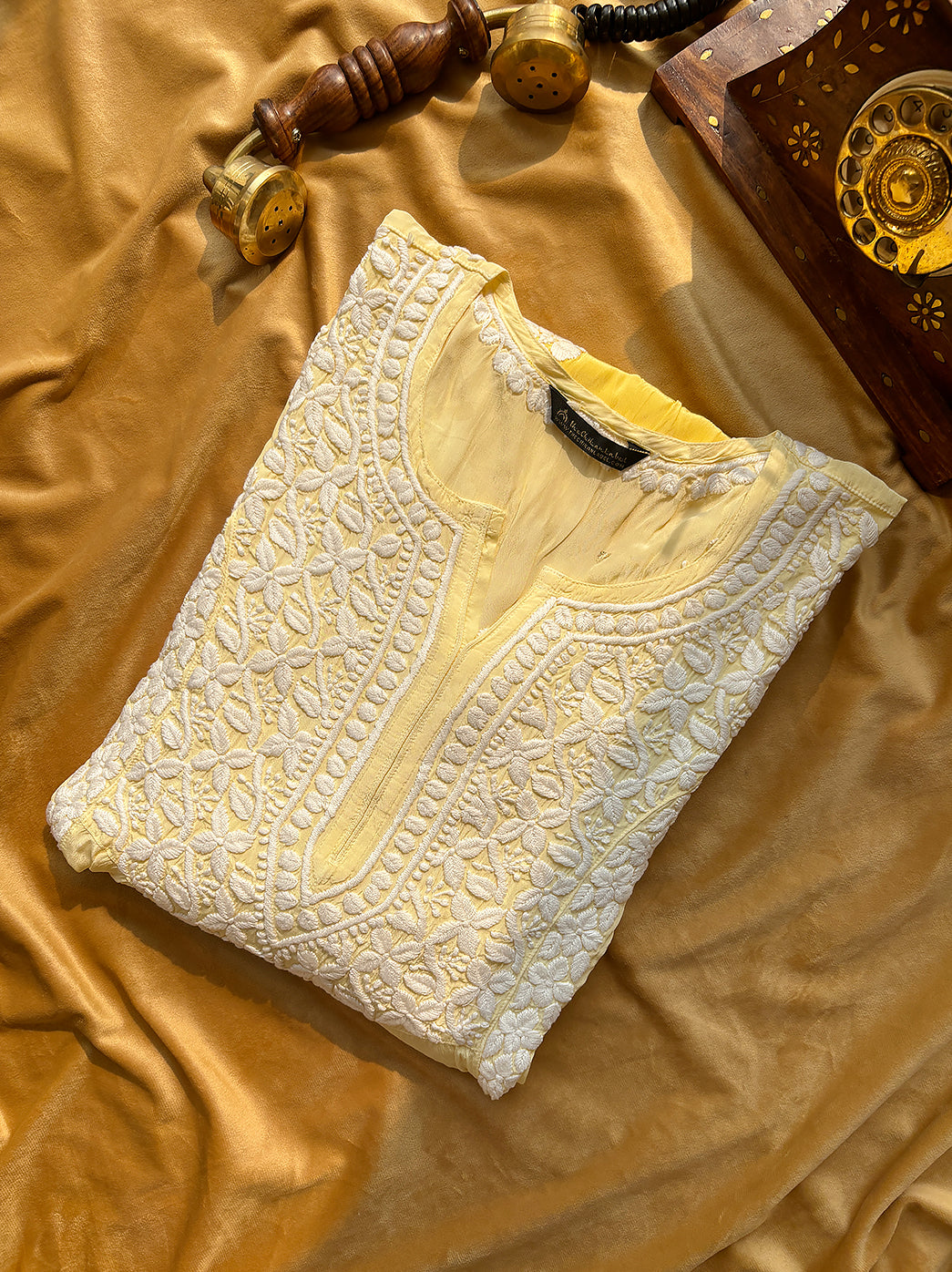 Yellow Nabiha Crepe A-Line Chikankari Kurti