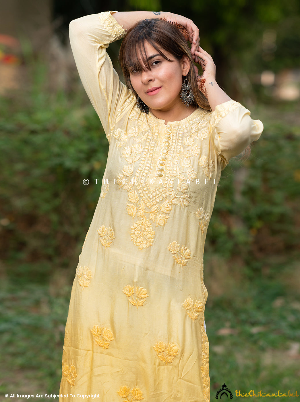 Yellow Muslin Chikankari Straight Kurti