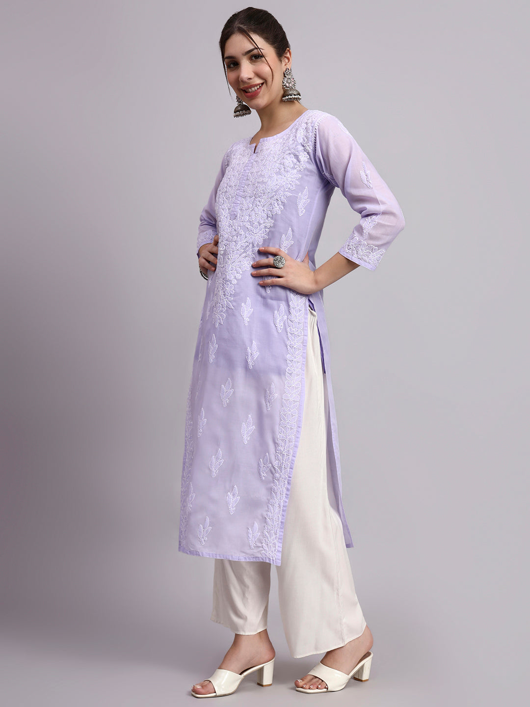 Daily wear women kurta with fine embroidery work and soft cotton fabric designed for comfort and style