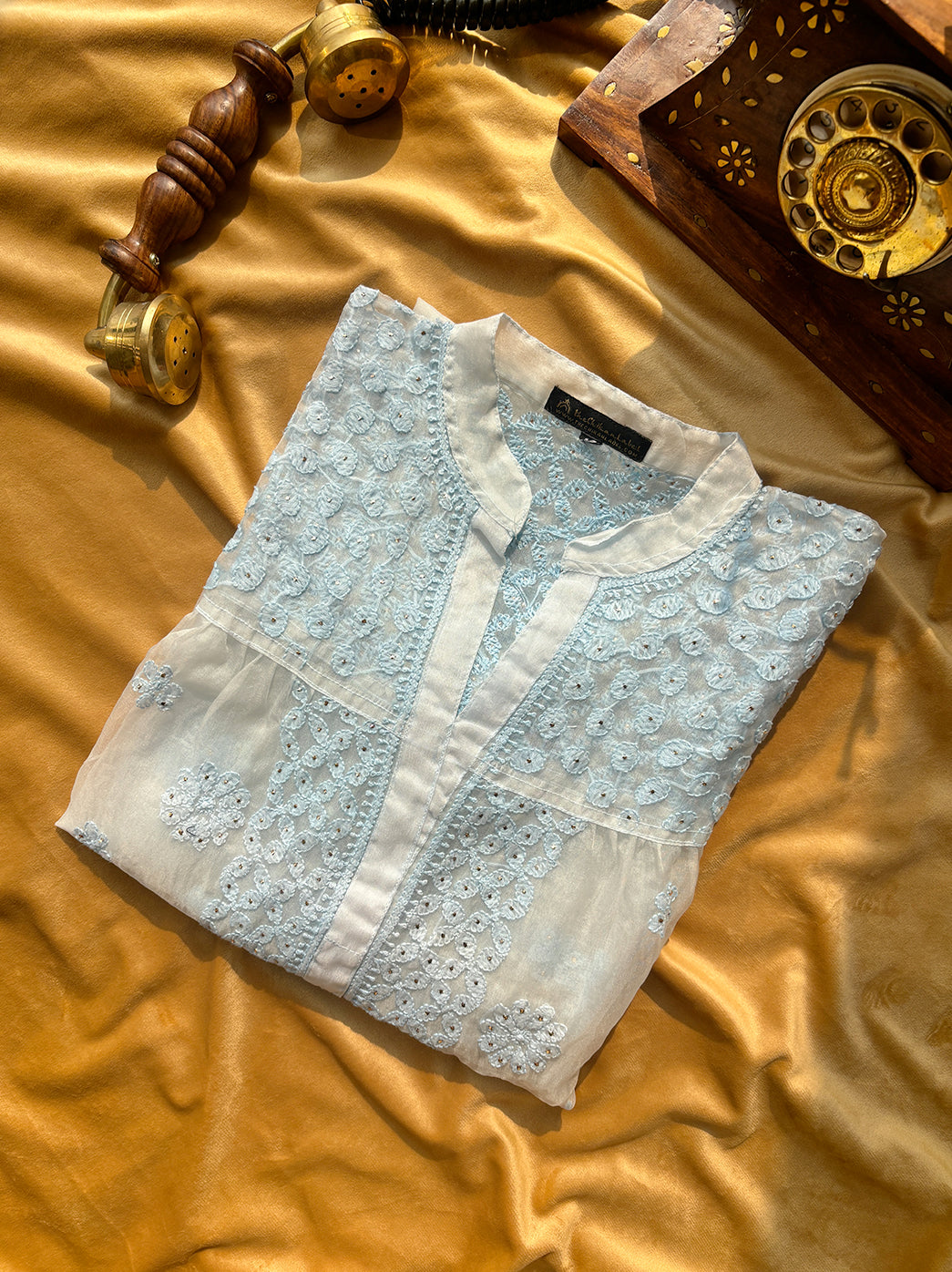 Blue Aashna Organza Chikankari Shirt