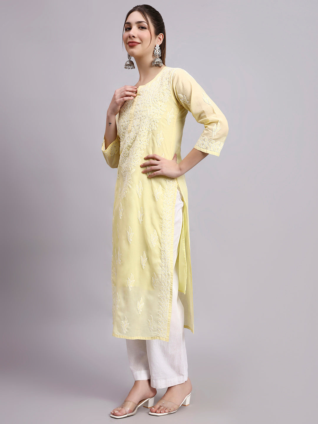Everyday wear kurti with traditional embroidery and modern straight fit design suitable for versatile styling