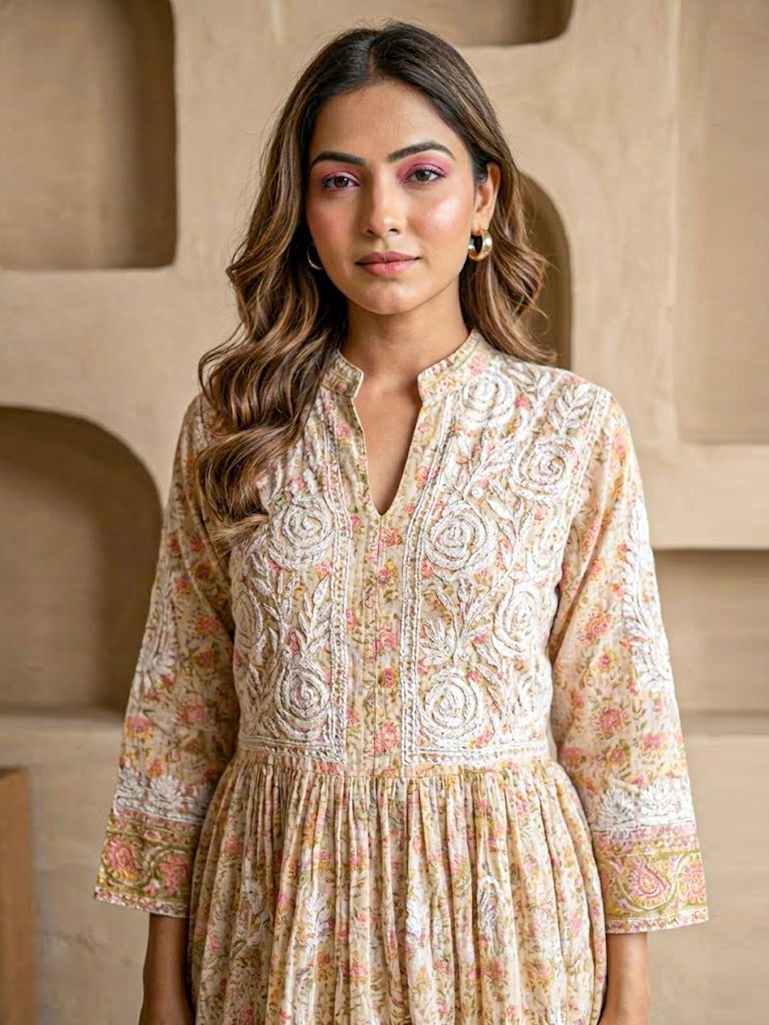 Pista Green Mulmul Chikankari Anarkali Kurti