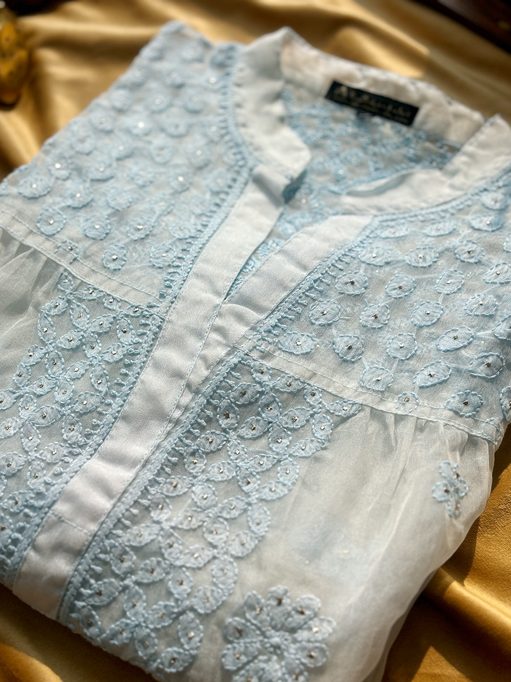 Blue Aashna Organza Chikankari Shirt