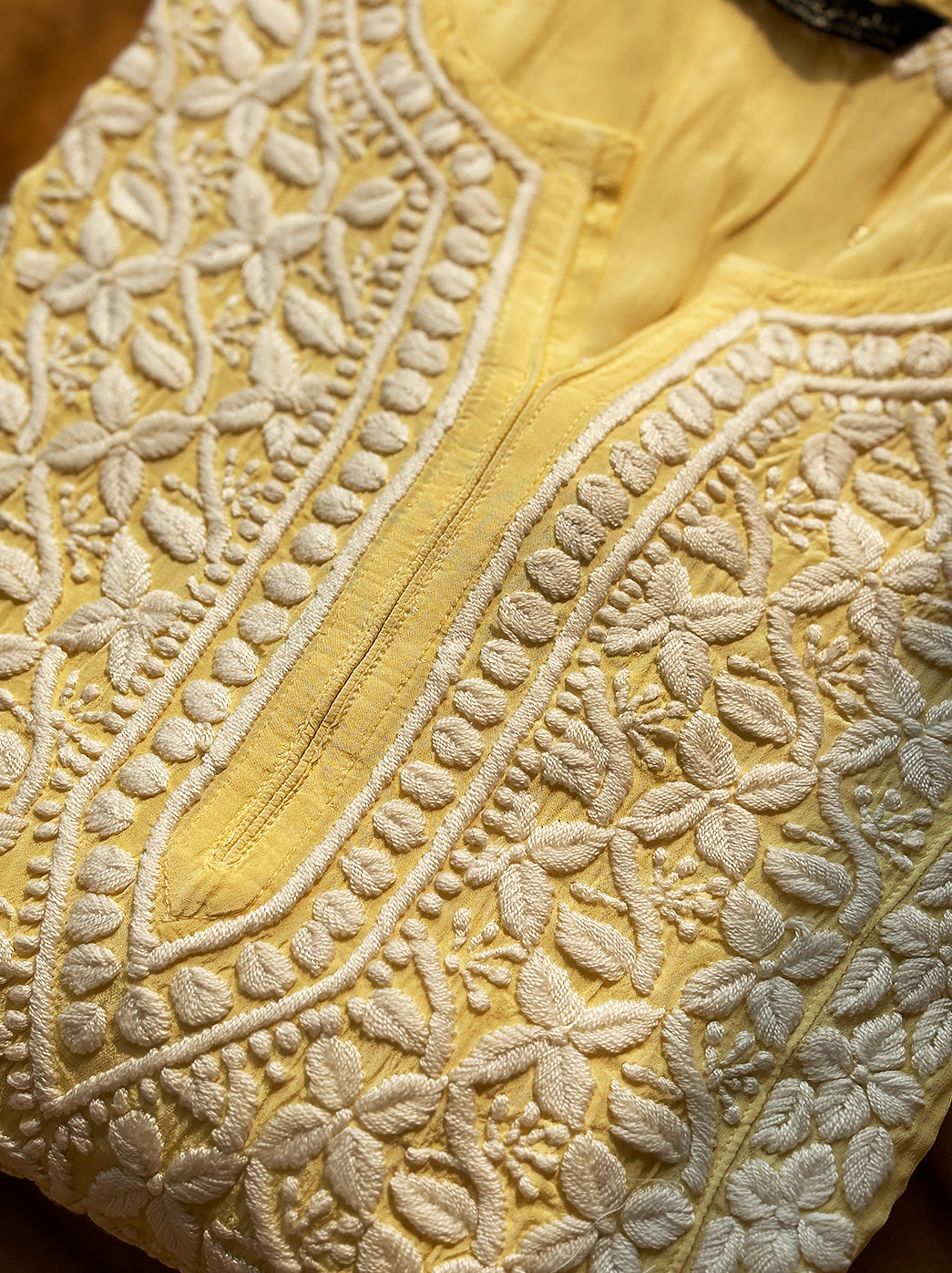 Yellow Nabiha Crepe A-Line Chikankari Kurti