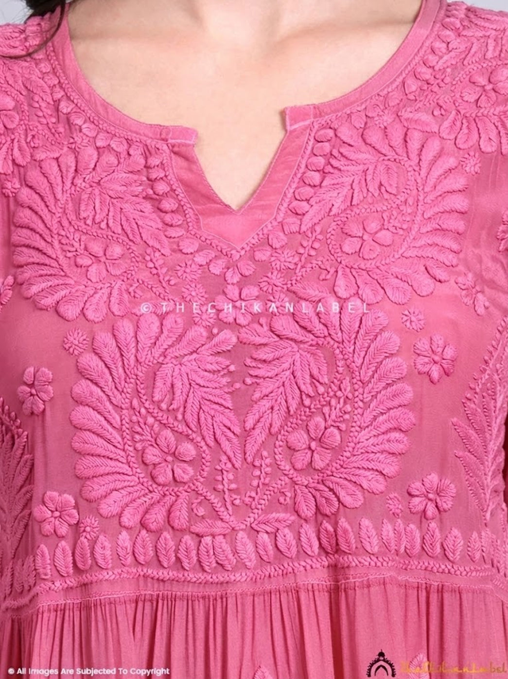 Afsara Crepe Chikankari Tier Tunic Gown - Pink