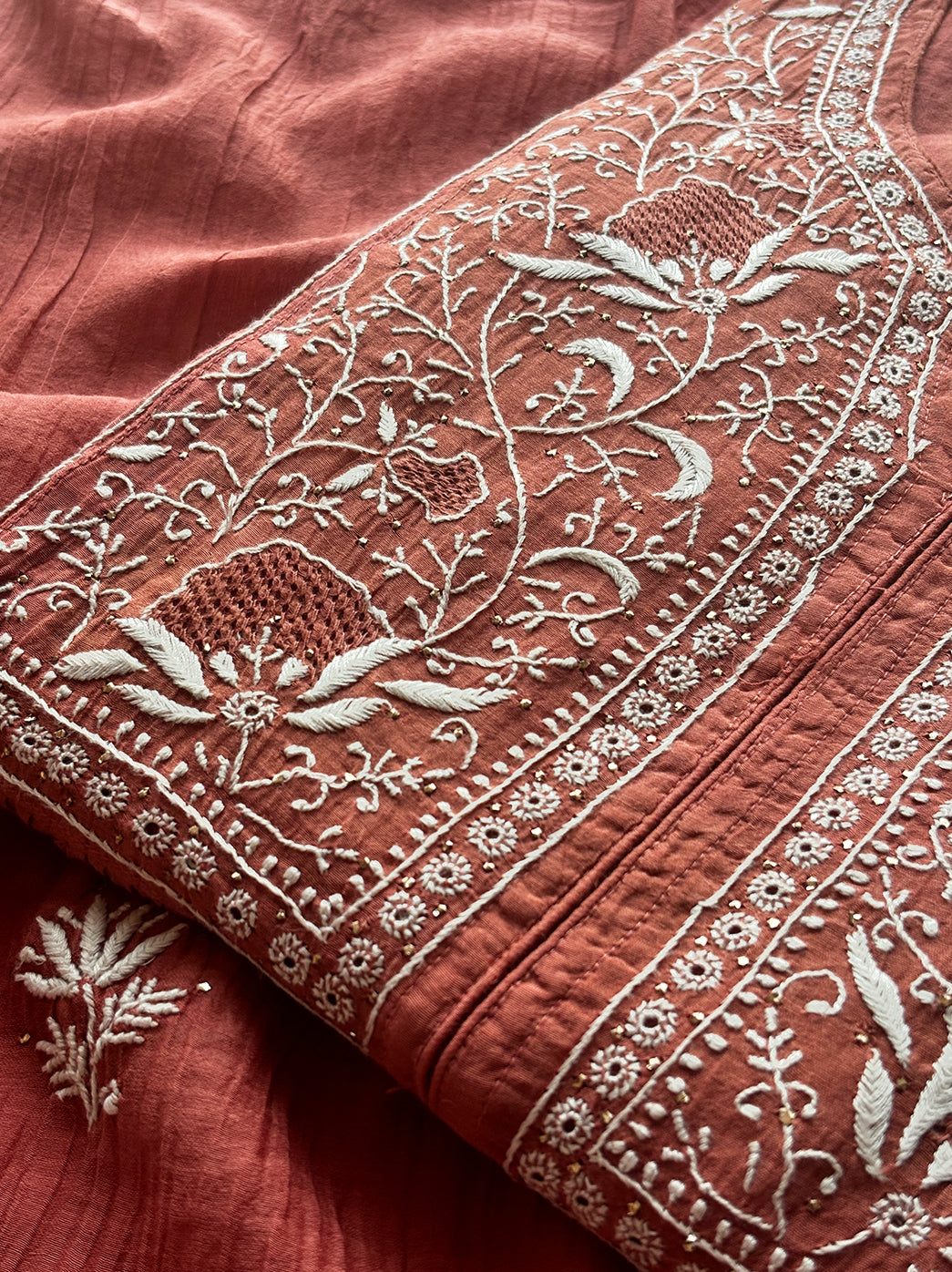 Coral Gulaal Mulmul Chanderi Kurti with Dupatta