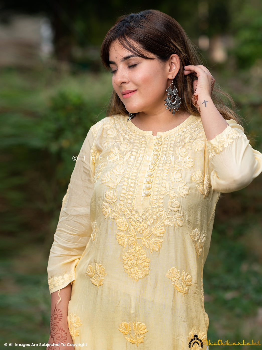 Yellow Muslin Chikankari Straight Kurti