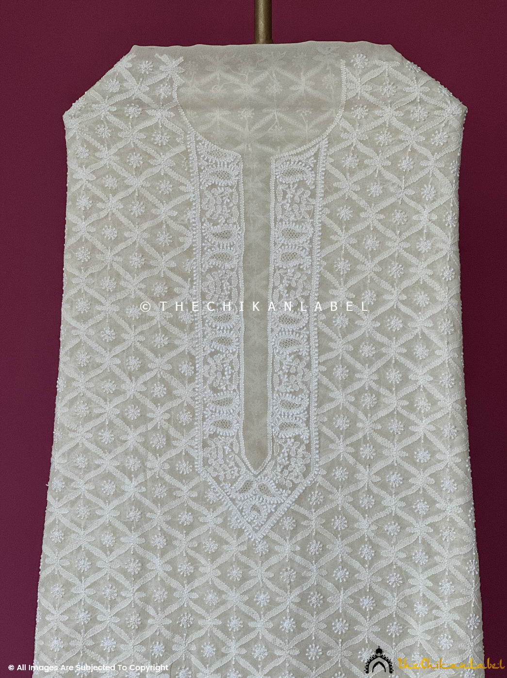 White Shayan Pure Georgette Mens Un-stitched Luxury Chikankari Kurta