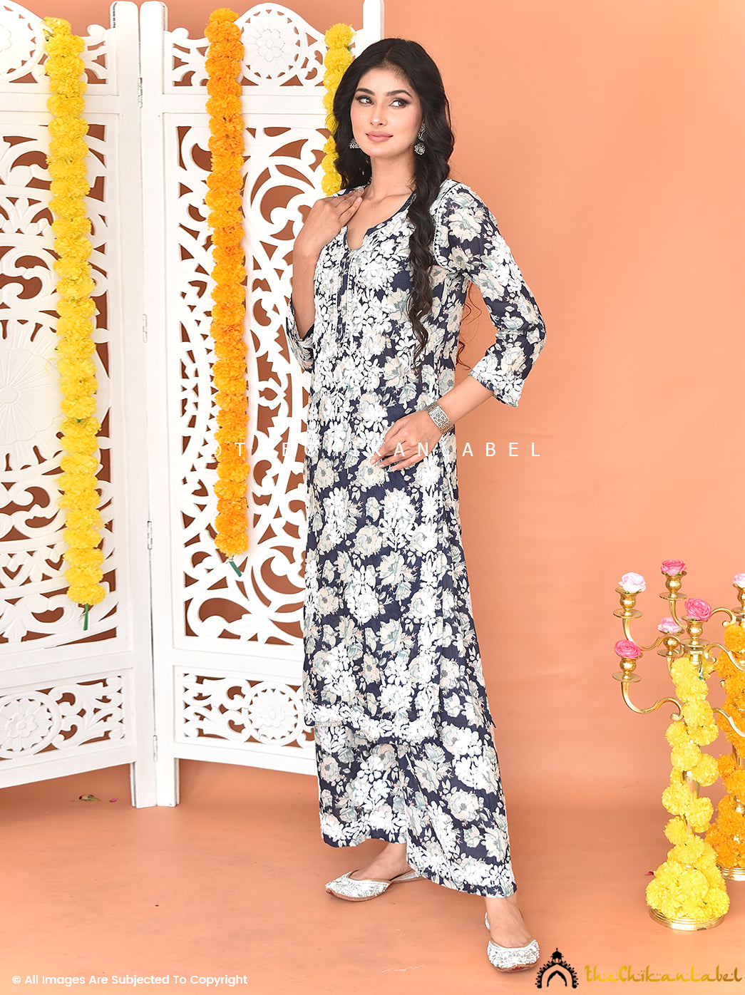 Buy chikankari kurti palazzo set online at best prices, Shop authentic Lucknow chikankari handmade kurta kurti palazzo set in mulmul fabric for women 4