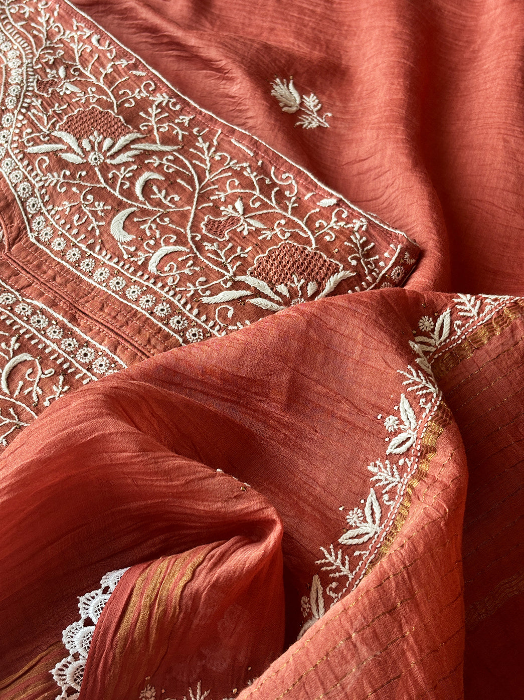 Coral Gulaal Mulmul Chanderi Kurti with Dupatta