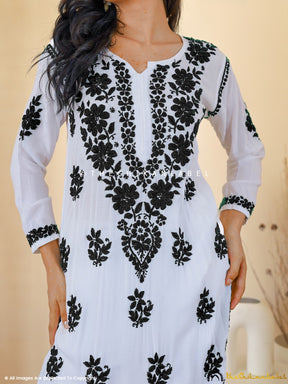 Red Georgette Front Button Chikankari Kurti