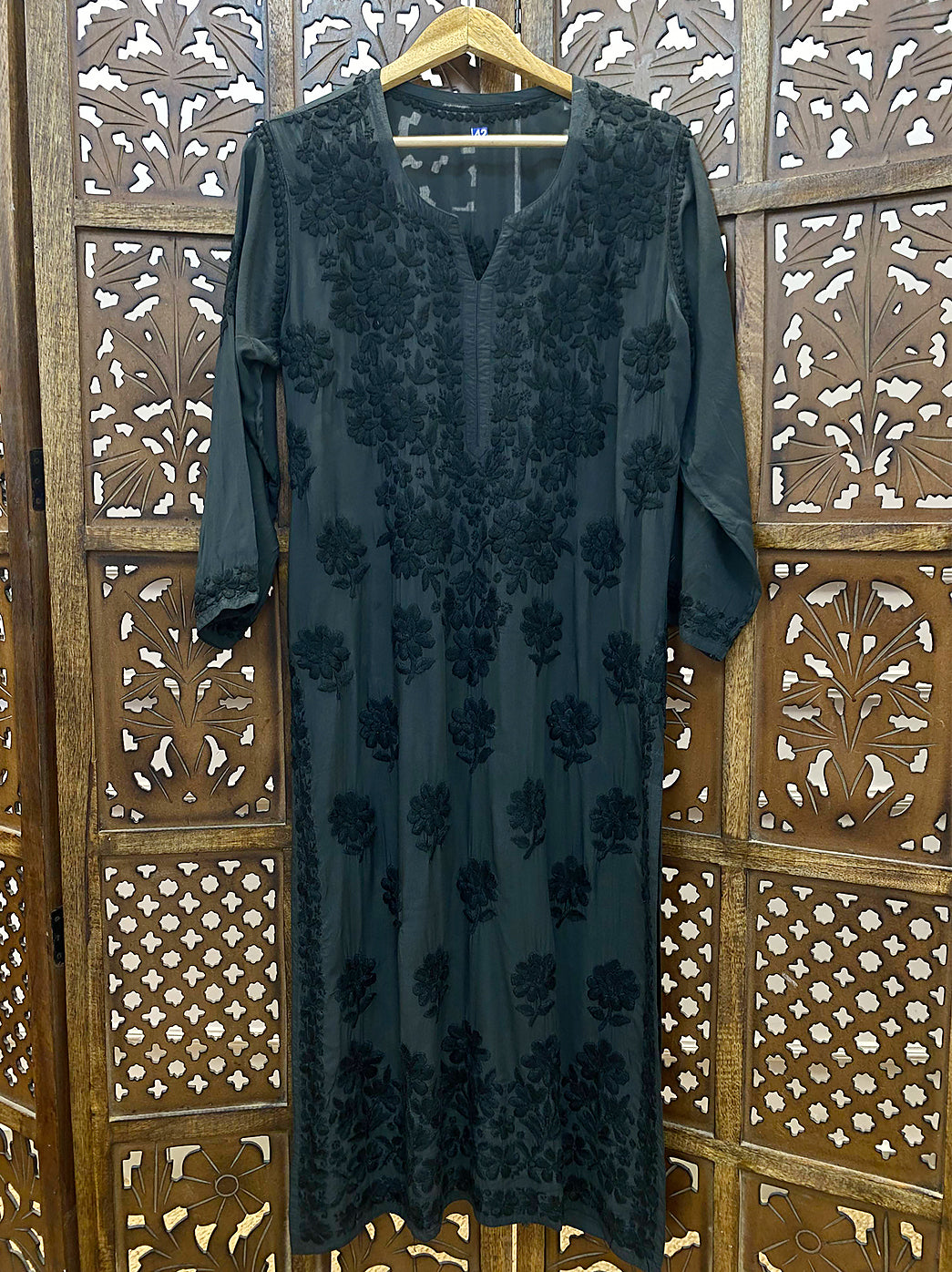 Black Modal Chikankari Straight Kurti