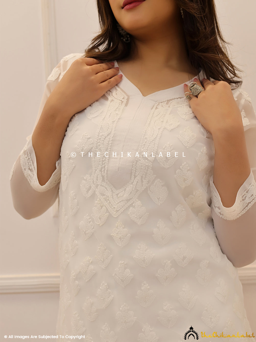 White Georgette Chikankari Straight Kurti