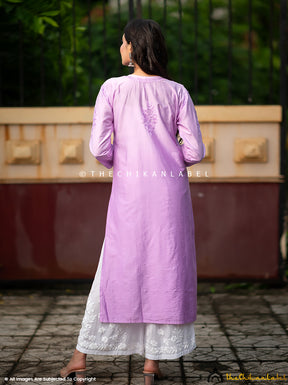 Lilac Fiza Chanderi Chikankari Straight Kurti