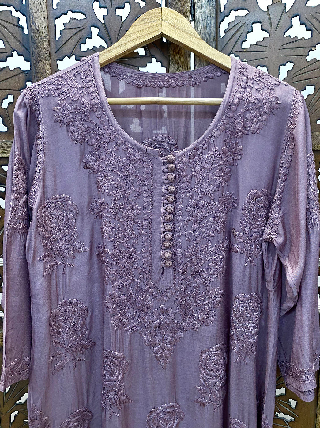 Choco Gulaab Muslin Chikankari Straight Kurti