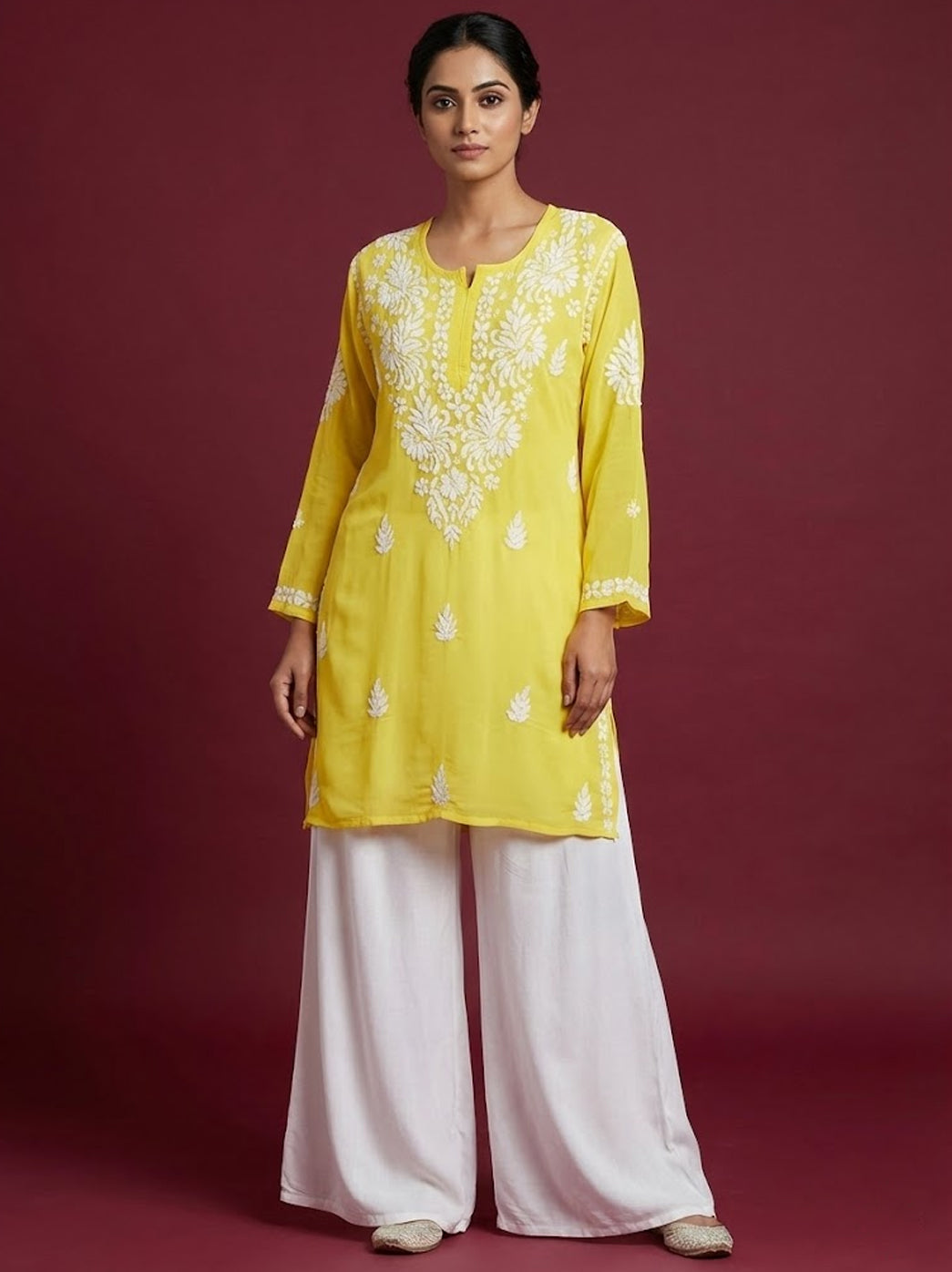 Yellow Modal Chikankari Short Top