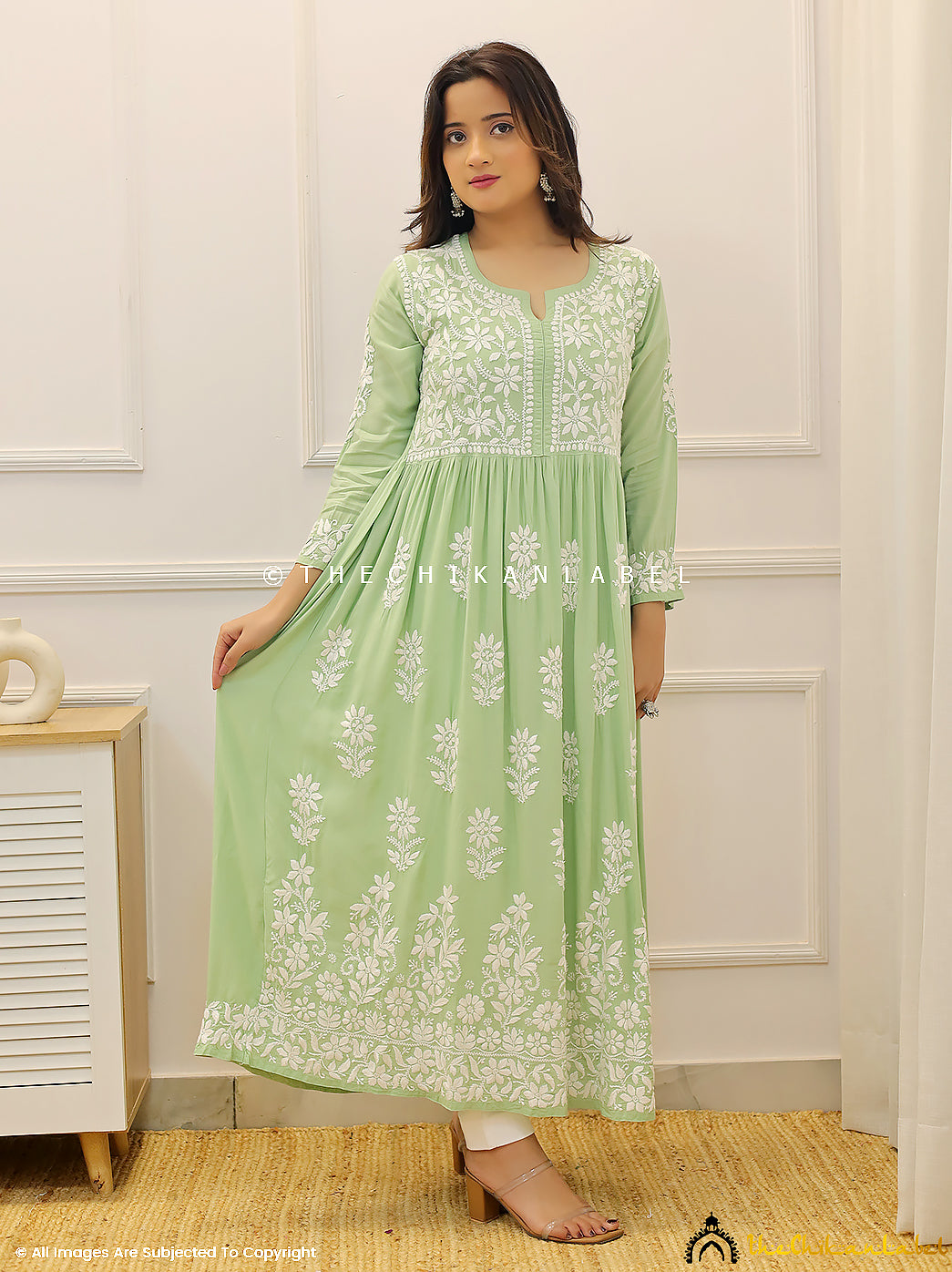 Pista Green Modal Chikankari Anarkali