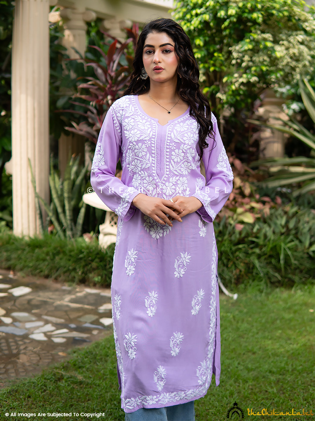 Sabiya Lilac Rayon Chikankari Straight Kurti ,Chikankari Straight Kurti in Rayon Fabric For Woman