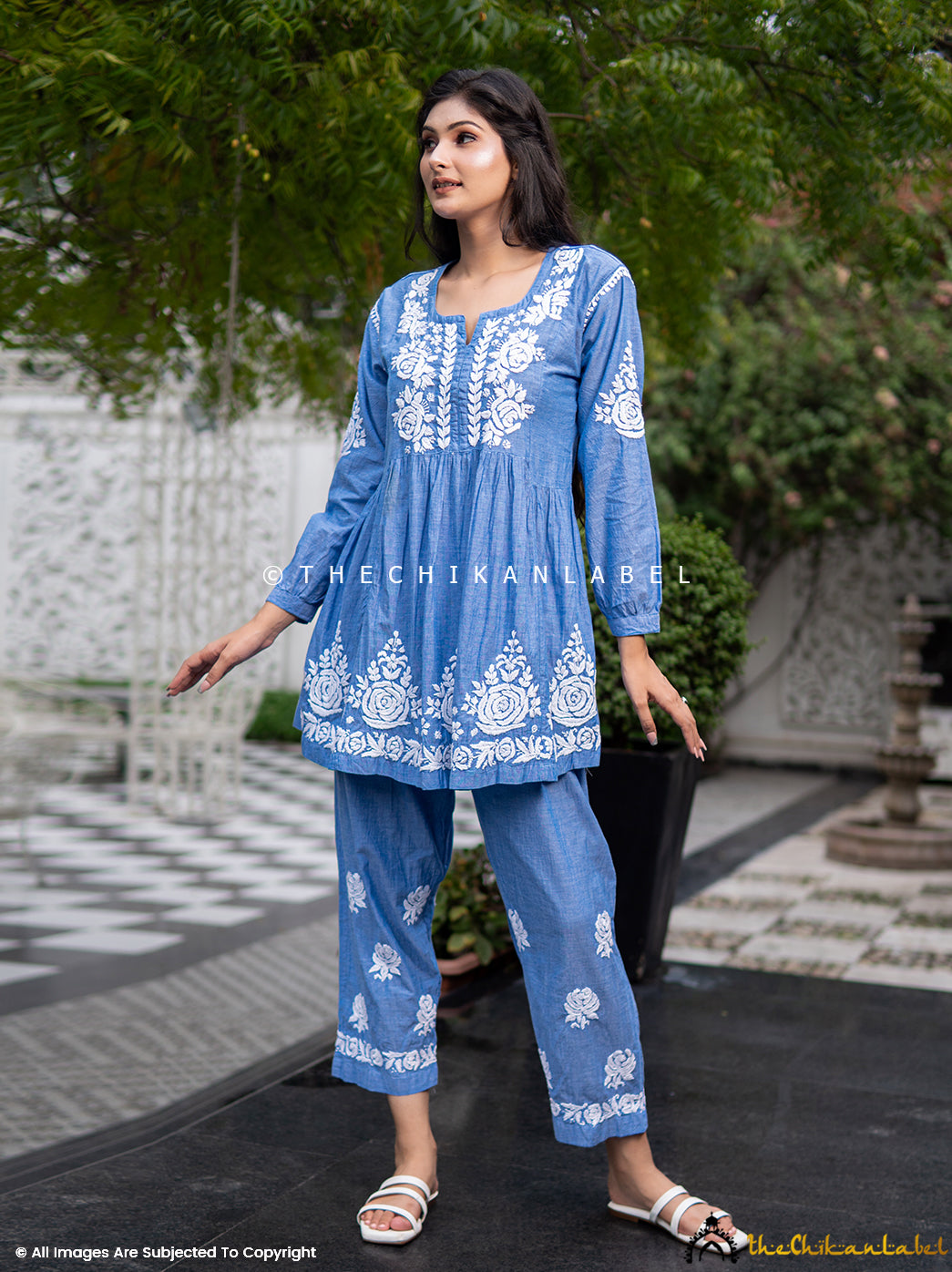 Indian Outfit Women Chikankari Kurti Kurta Pants Set Dress salwar Suit |  eBay