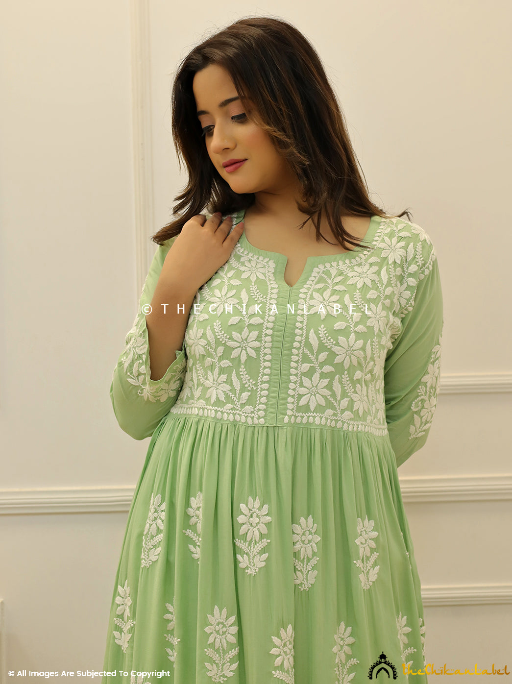 Pista Green Modal Chikankari Anarkali