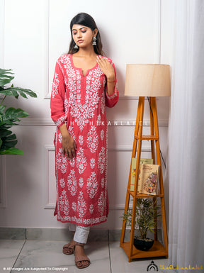Dark Peach Eira Modal Straight Chikankari Kurti