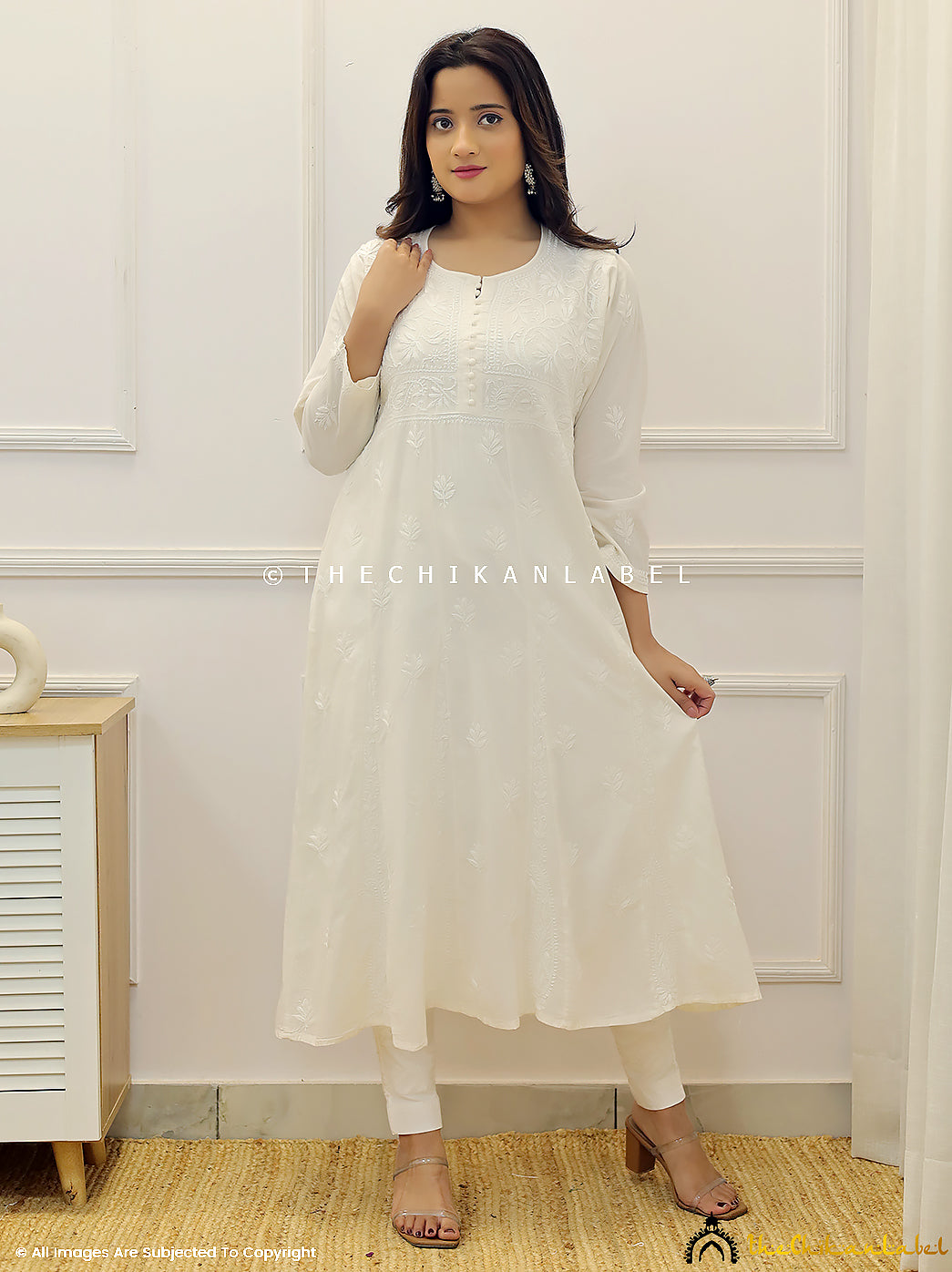 White Cotton Chikankari Anarkali Kurti