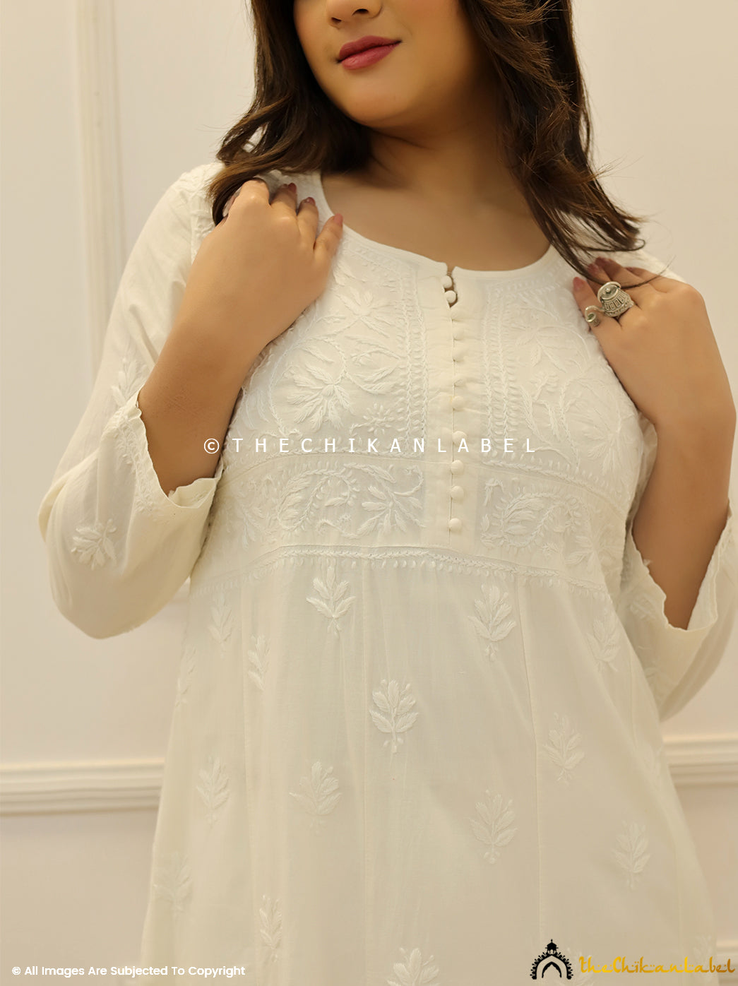 White Cotton Chikankari Anarkali Kurti